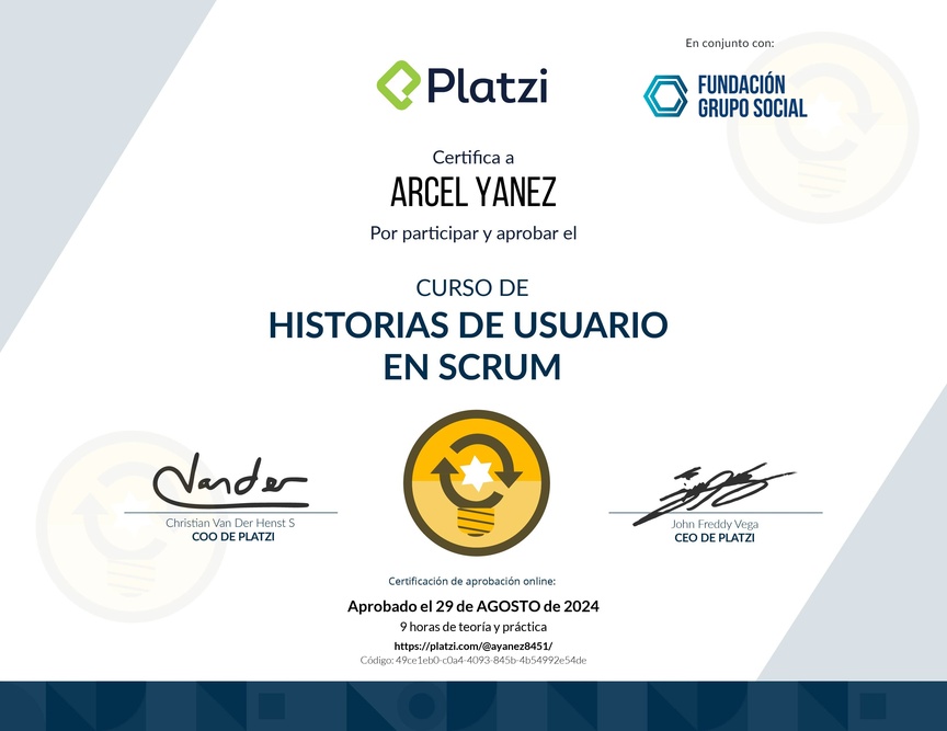 Diploma del Curso de Historias de Usuario en Scrum
