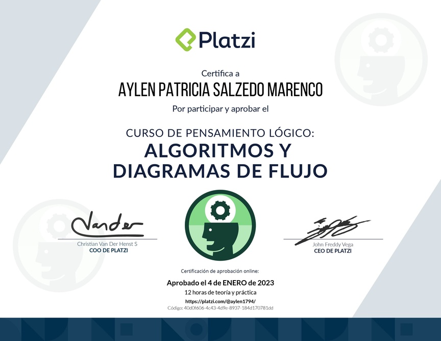 Diploma del Curso de Pensamiento Lógico: Algoritmos y Diagramas de Flujo
