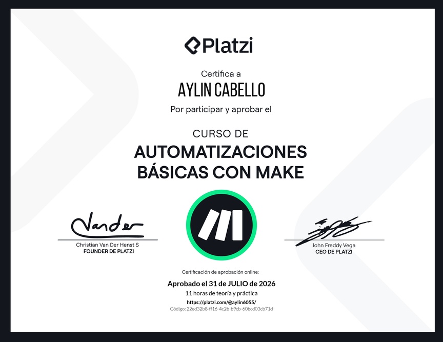 Diploma del Curso de Automatizaciones Básicas con Make