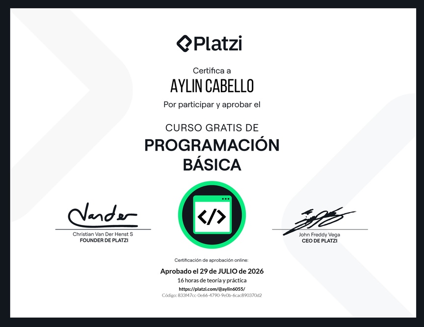Diploma del Curso Gratis de Programación Básica