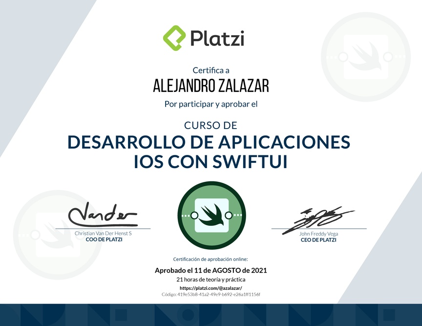 Diploma del Curso de Desarrollo de Aplicaciones iOS con SwiftUI