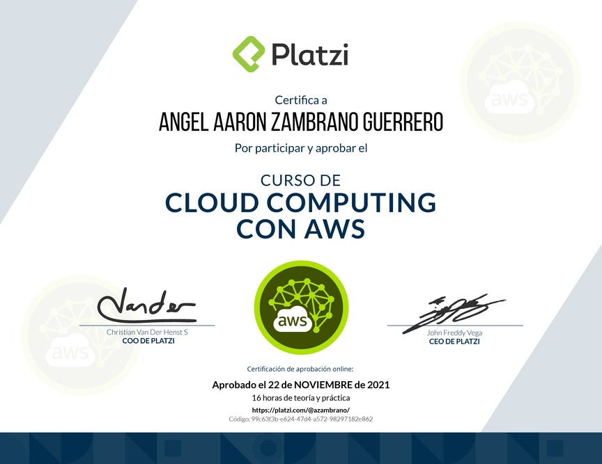 Diploma del Curso Práctico de Cloud Computing con AWS