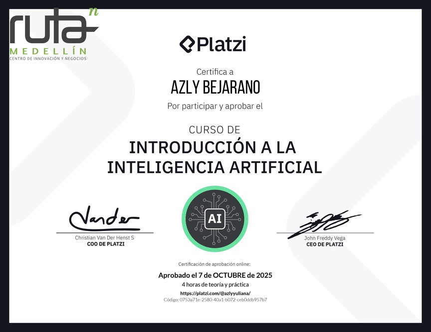 Diploma del Curso Gratis de Introducción a la Inteligencia Artificial