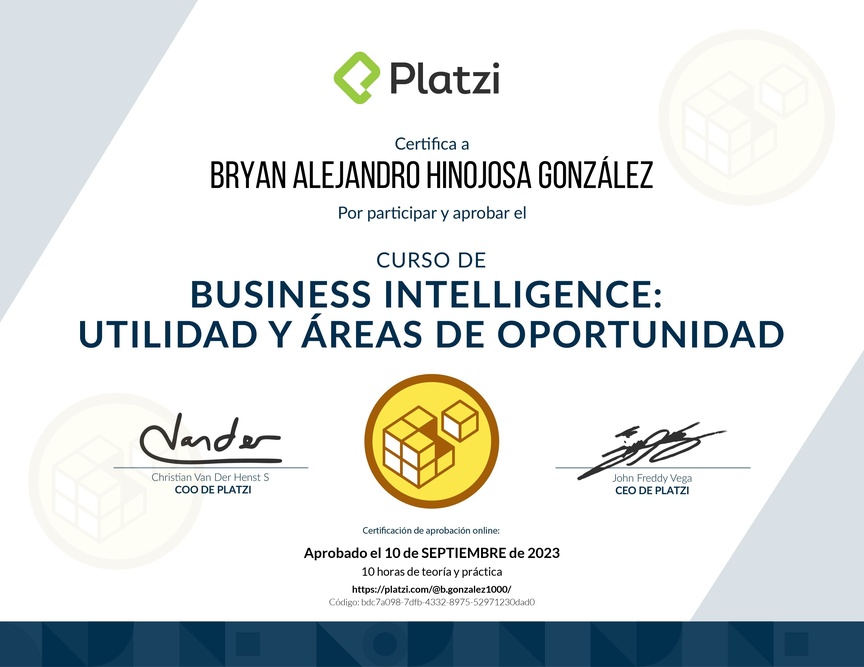 Diploma del Curso de Business Intelligence: Utilidad y Áreas de Oportunidad