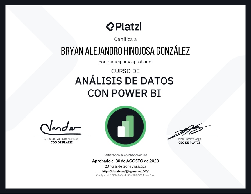 Diploma del Curso de Análisis de Datos con Power BI