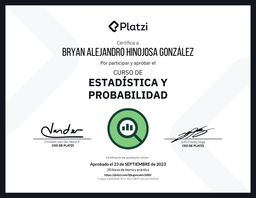 Diploma del Curso de Estadística y Probabilidad