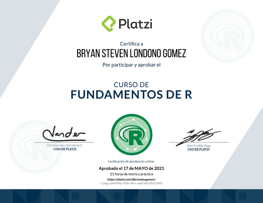 Diploma del Curso de Fundamentos de R