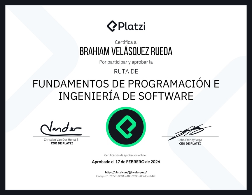 Diploma de la Ruta de Aprendizaje de Fundamentos de Programación e Ingeniería de Software