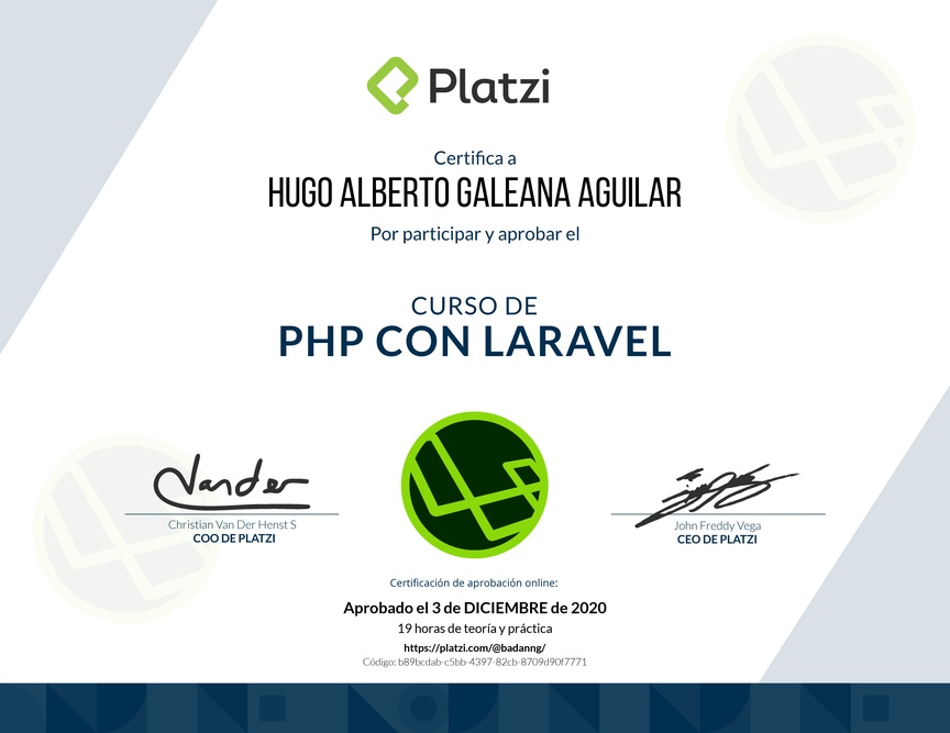 Diploma del Curso de PHP con Laravel