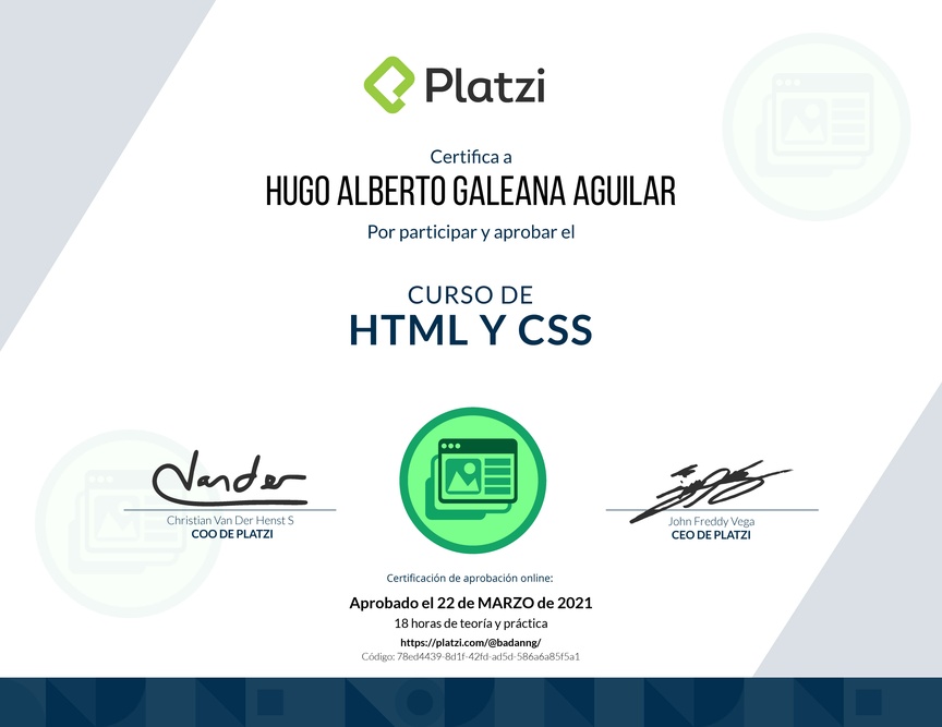 Diploma del Curso de HTML y CSS 2019