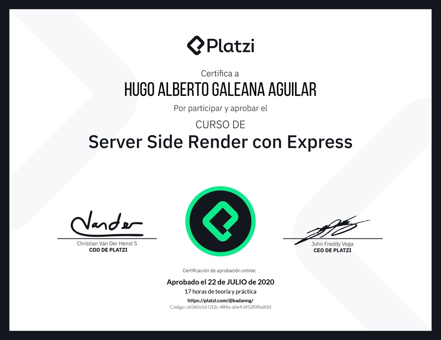 Diploma del Curso de Server Side Render con Express