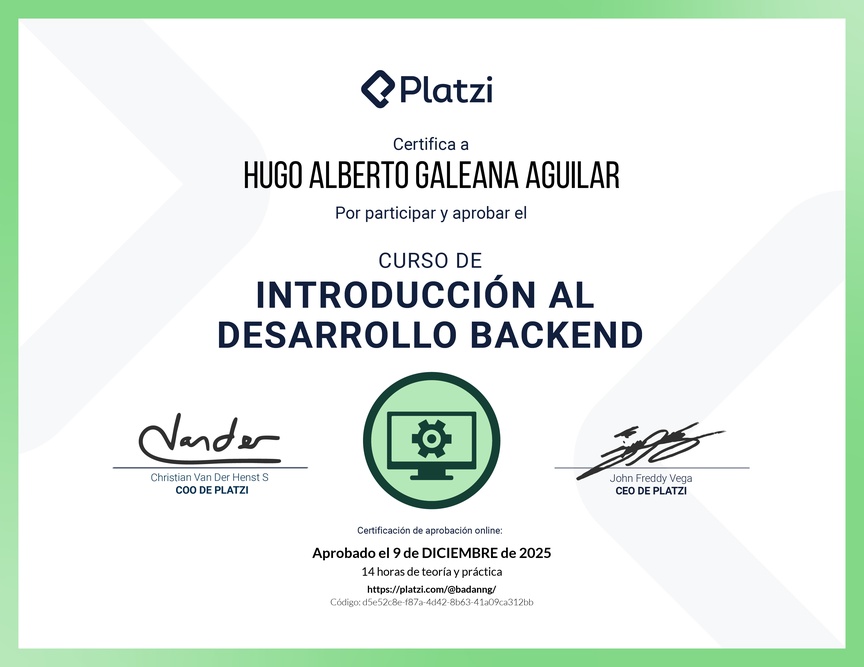 Diploma del Curso de Introducción al Desarrollo Backend