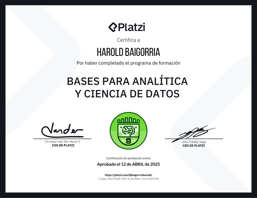 Diploma de la Ruta de Aprendizaje de Bases para Analítica y Ciencia de Datos