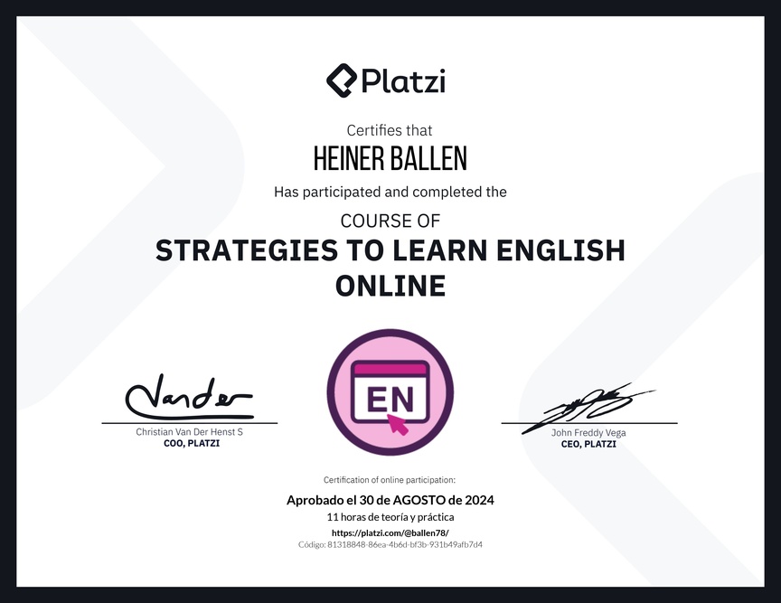 Diploma del Curso Gratis de Estrategias para Aprender Inglés en Línea