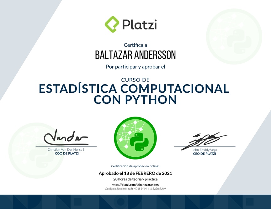 Diploma del Curso de Estadística Computacional con Python
