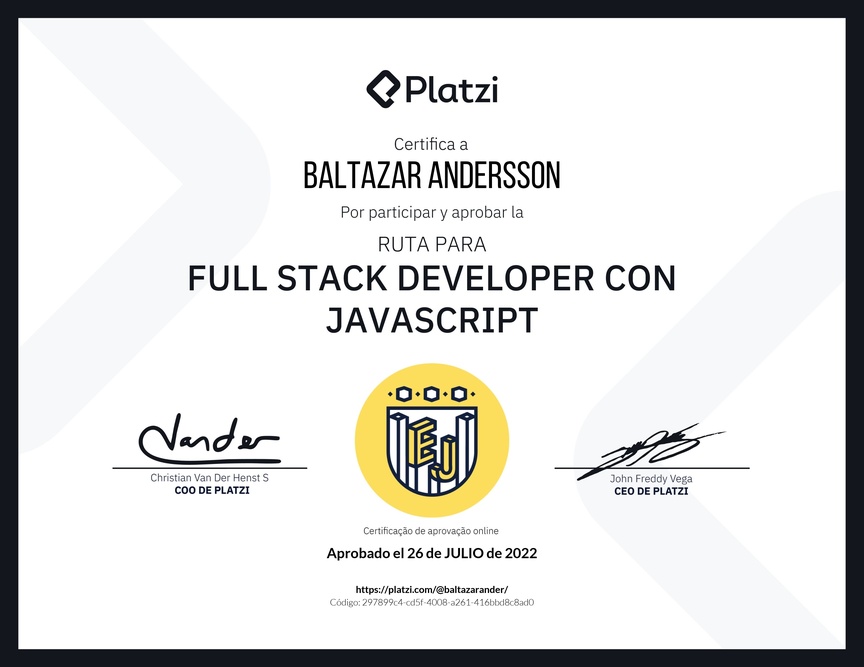 Diploma de la Ruta de Aprendizaje de Full Stack Developer con JavaScript