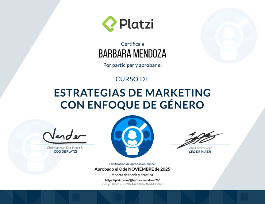 Diploma del Curso de Estrategias de Marketing con Perspectiva de Género