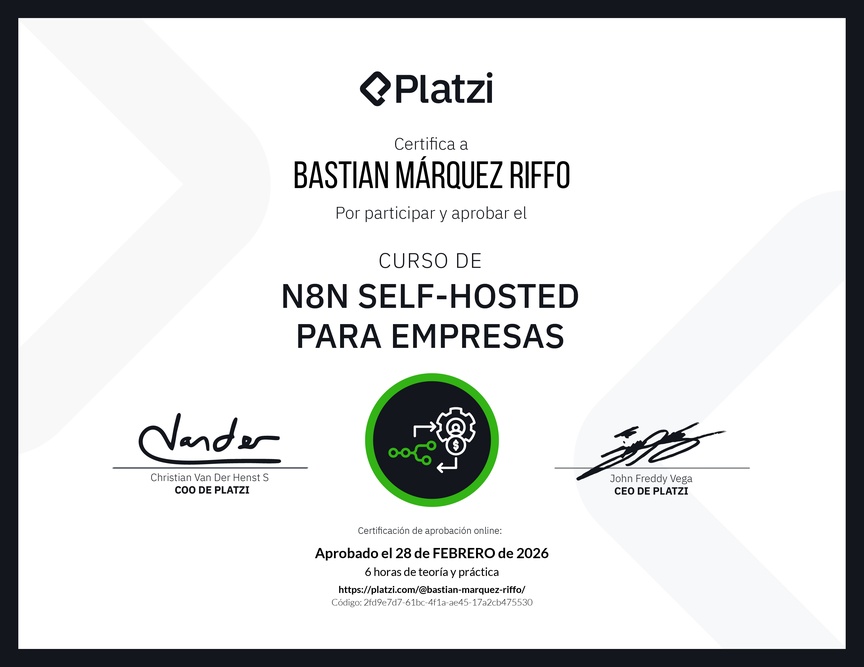 Diploma del Curso de n8n Self-Hosted para Empresas