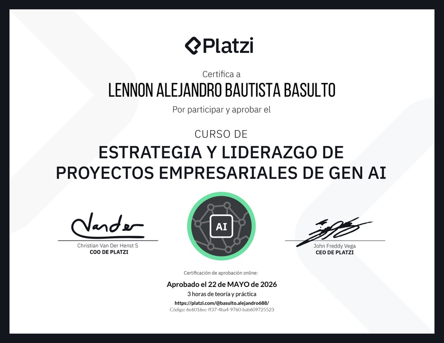Diploma del Curso de Estrategia y Liderazgo de Proyectos Empresariales de Gen AI