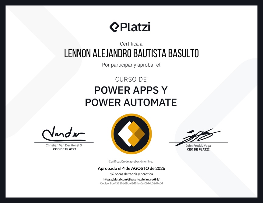 Diploma del Curso de Power Apps y Power Automate