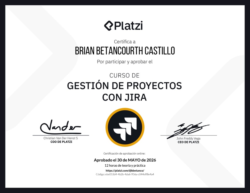 Diploma del Curso de Gestión de Proyectos con Jira