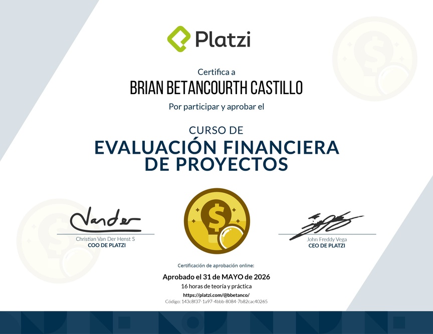 Diploma del Curso de Evaluación Financiera de Proyectos
