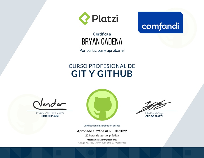 Diploma del Curso Profesional de Git y GitHub