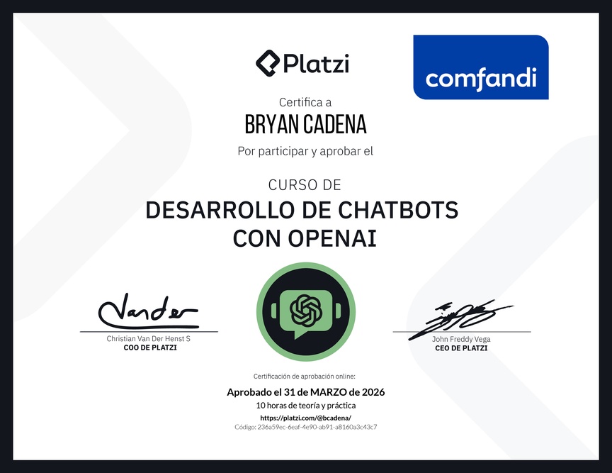 Diploma del Curso de Desarrollo de Chatbots con OpenAI