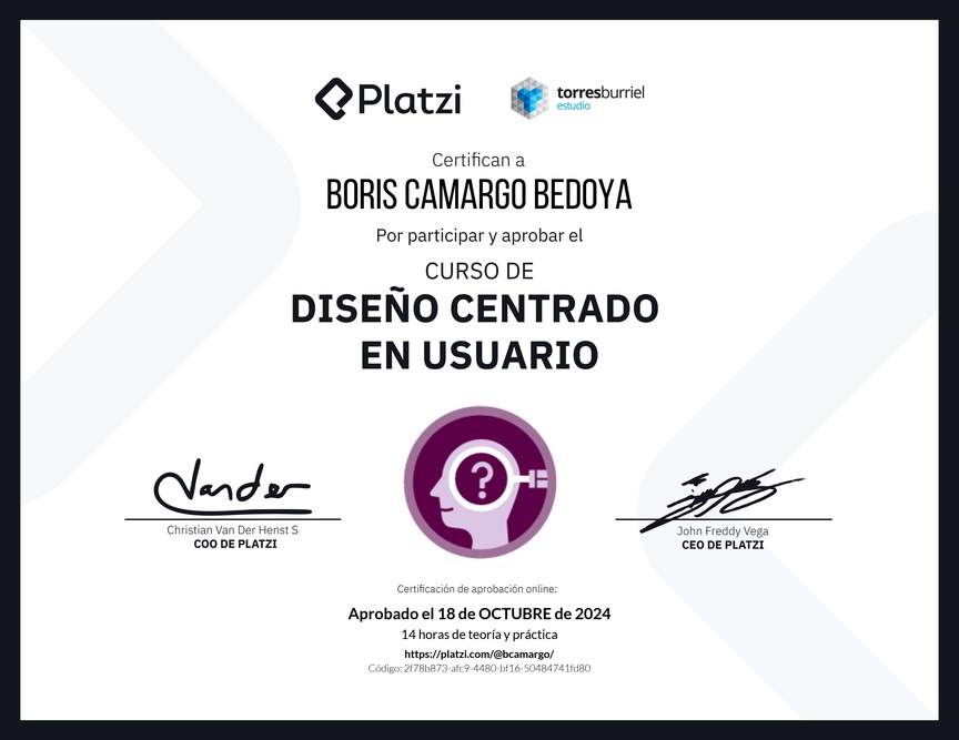 Diploma del Curso de Diseño Centrado en Usuario