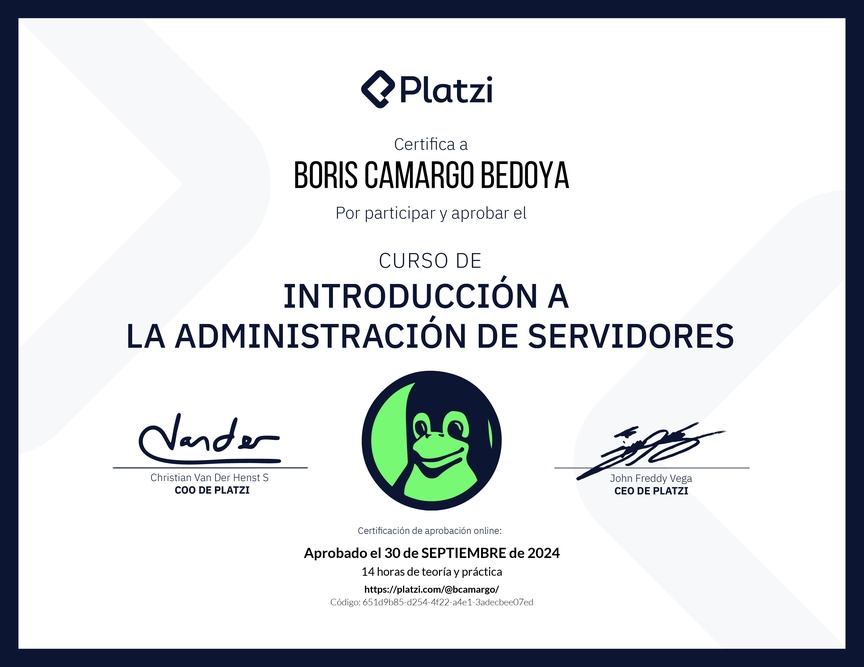 Diploma del Curso de Introducción a la Administración de Servidores Linux