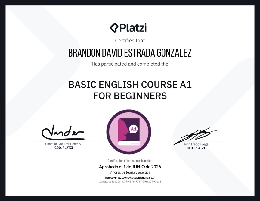 Diploma del Curso de Inglés Básico A1 para Principiantes