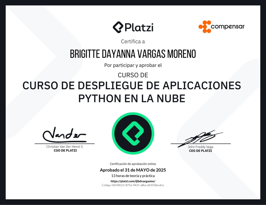 Diploma del Curso de Despliegue de Aplicaciones Python en la Nube