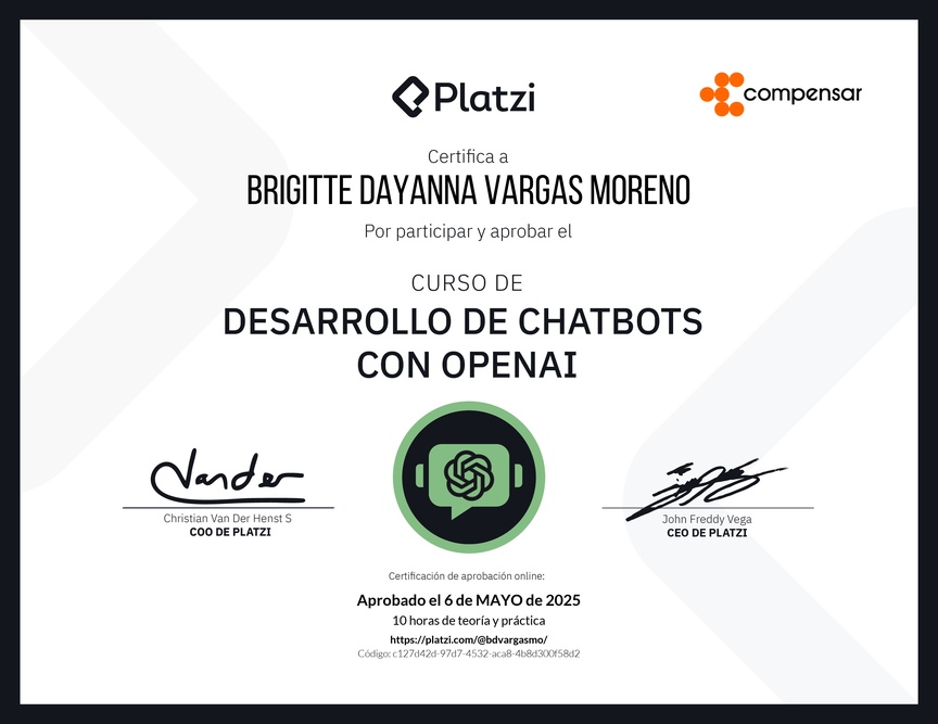 Diploma del Curso de Desarrollo de Chatbots con OpenAI