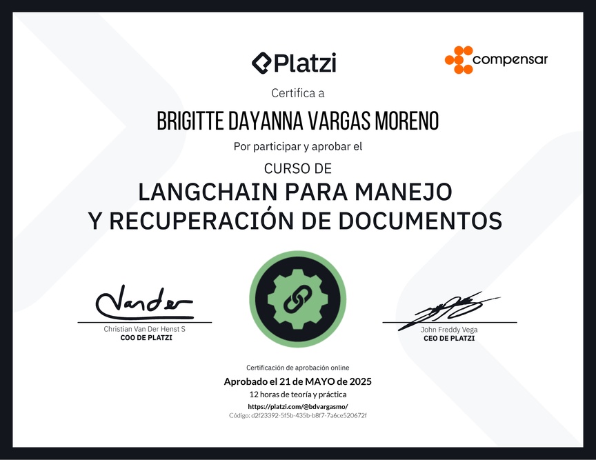 Diploma del Curso de LangChain para Manejo y Recuperación de Documentos