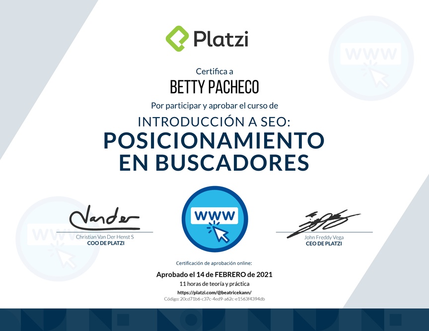 Diploma del Curso de Introducción a SEO: Posicionamiento en Buscadores