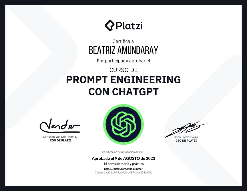 Diploma del Curso de Prompt Engineering con ChatGPT