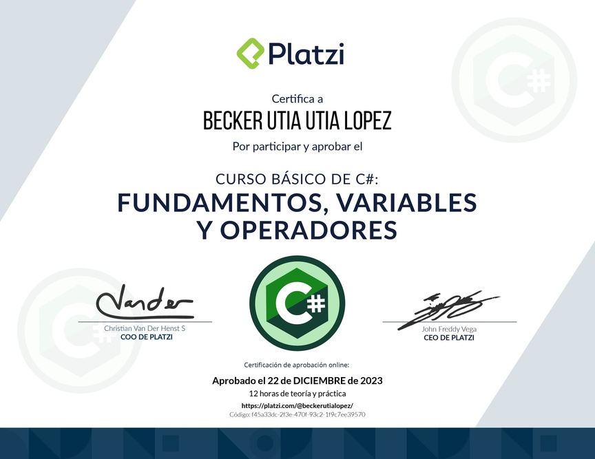 Diploma del Curso Básico de Programación con C#