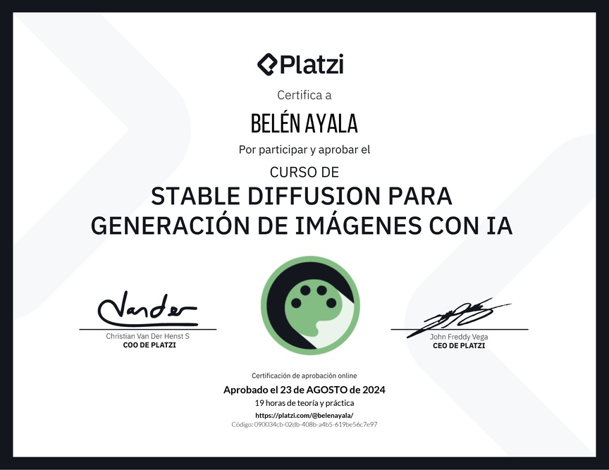 Diploma del Curso de Stable Diffusion para Generación de Imágenes con AI