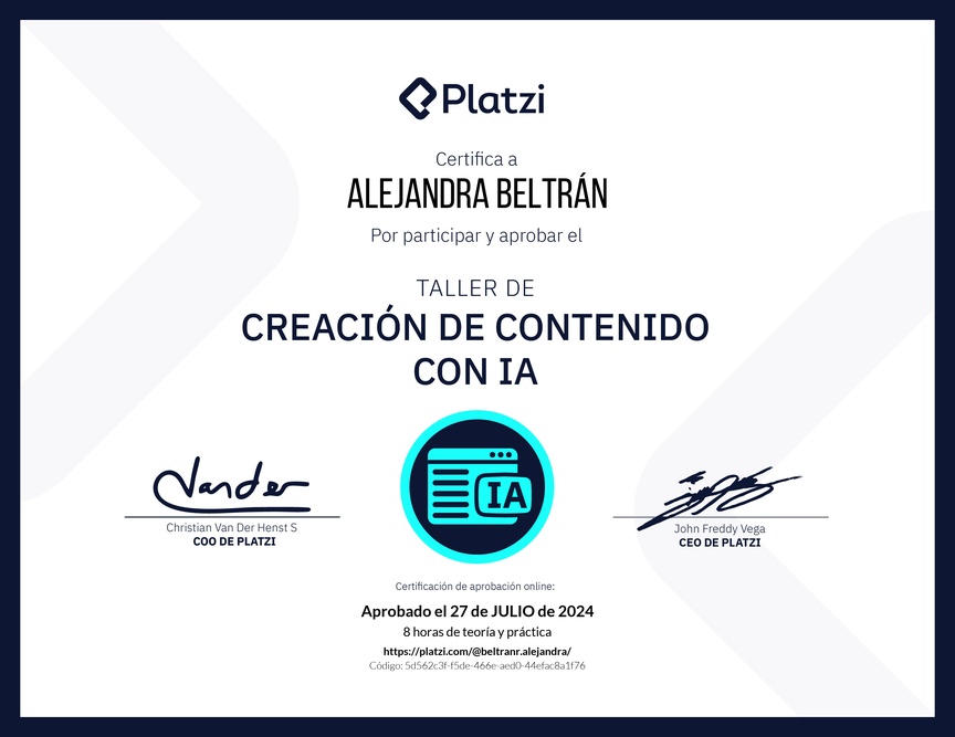 Diploma de Taller de Creación de Contenido con Inteligencia Artificial