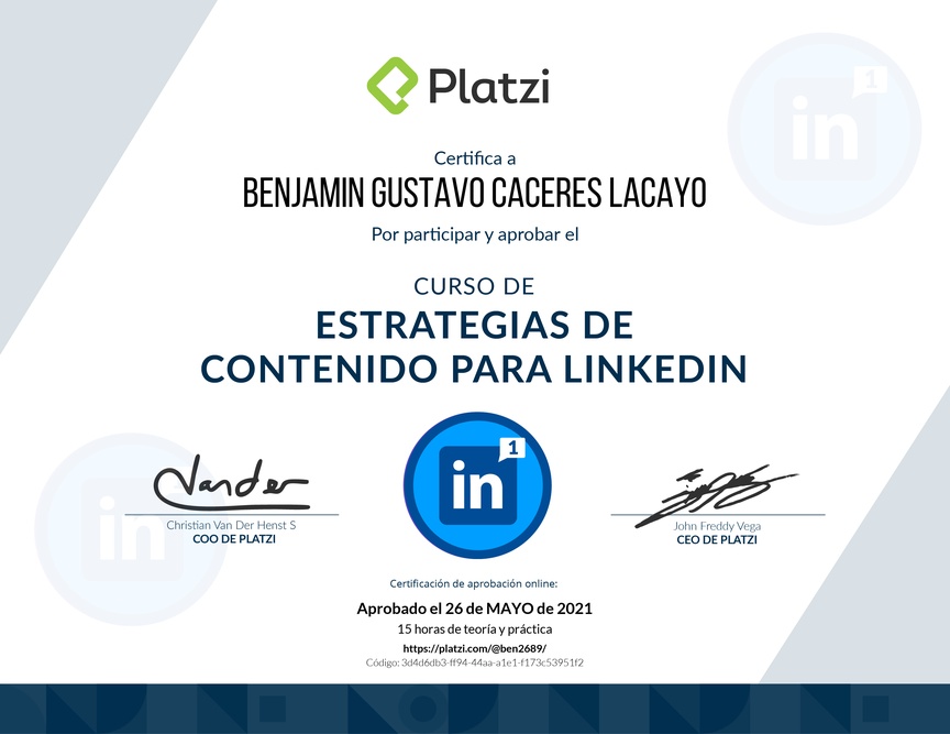 Diploma del Curso de Estrategias de Contenido para LinkedIn
