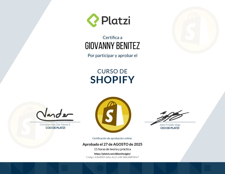 Diploma del Curso de Shopify