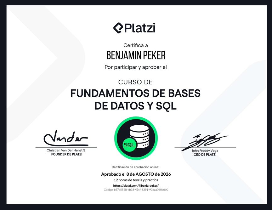 Diploma del Curso de Fundamentos de Bases de Datos y SQL