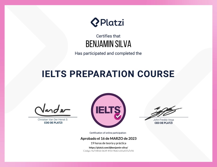 Diploma del Curso de Inglés para Preparación de IELTS (2020)