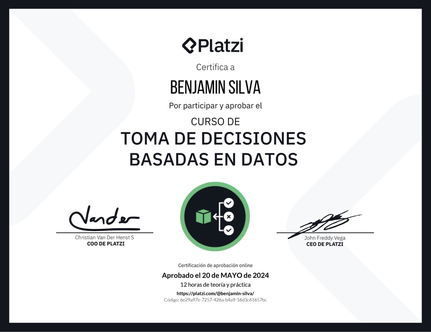 Diploma del Curso de Toma de Decisiones Basadas en Datos