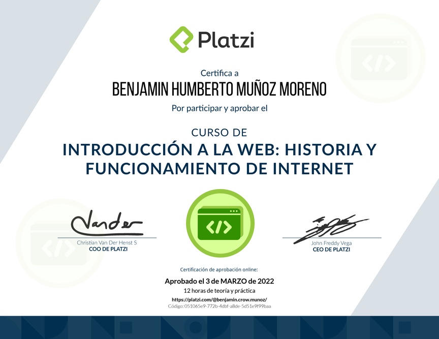 Diploma del Curso de Introducción a la Web: Historia y Funcionamiento de Internet