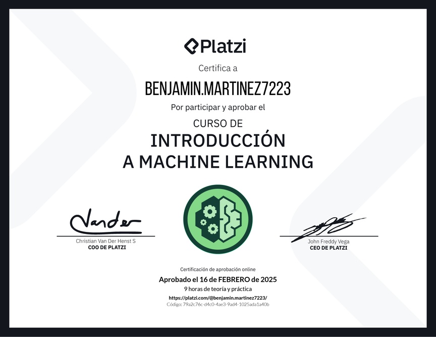 Diploma del Curso de Introducción a Machine Learning