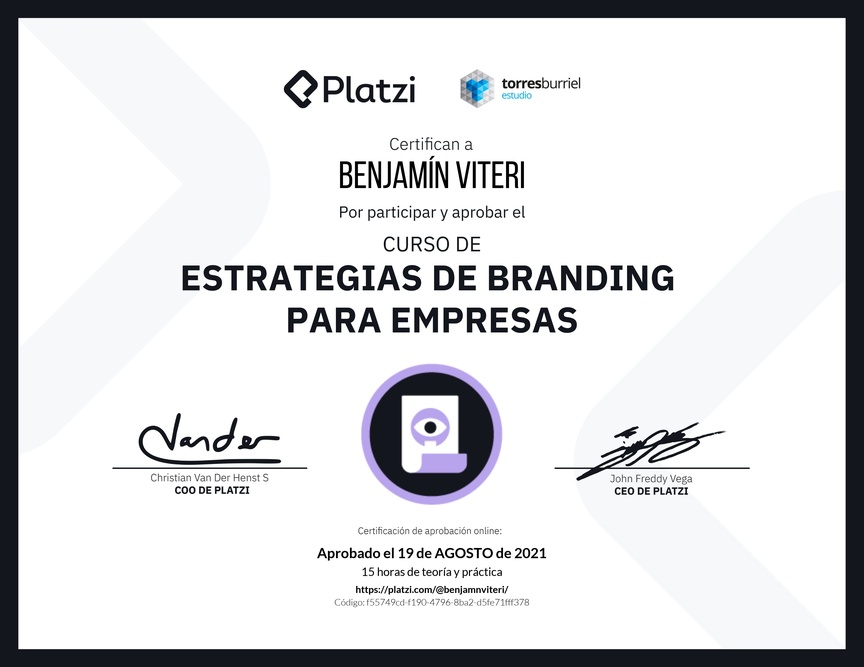 Diploma del Curso de Diseño y Desarrollo de Estrategias de Marca