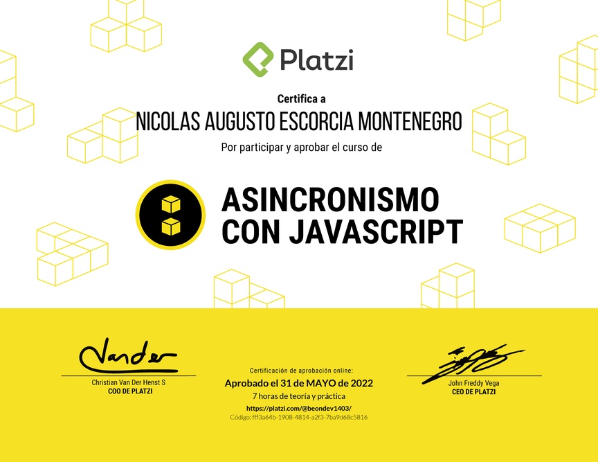 Diploma del Curso de Asincronismo con JavaScript 2019