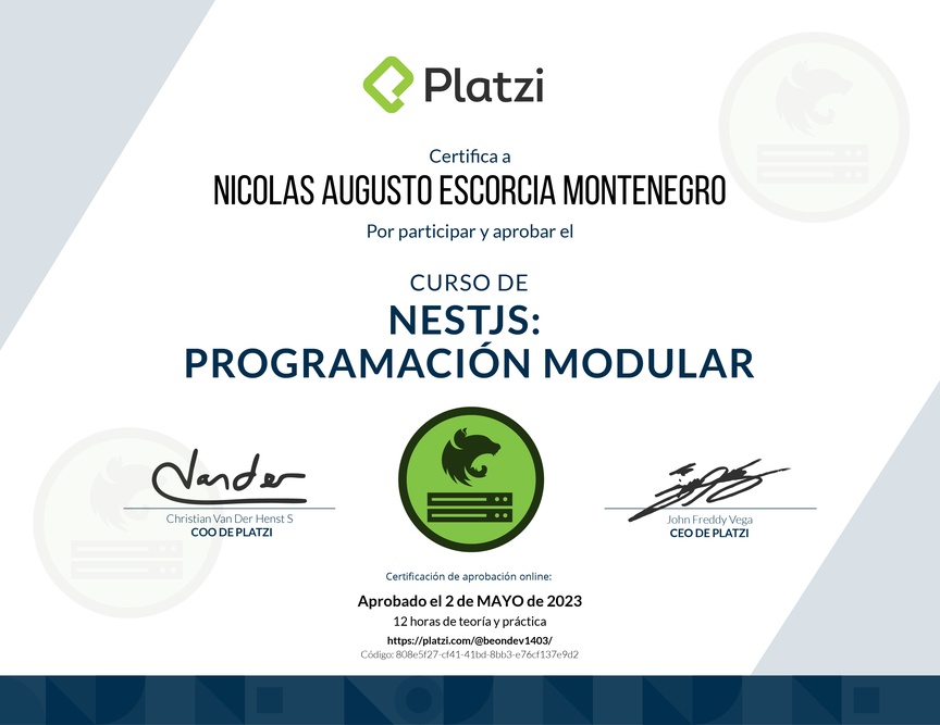 Diploma del Curso de NestJS: Programación Modular, Documentación con Swagger y Deploy