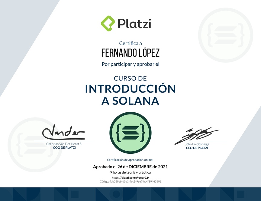 Diploma del Curso de Introducción a Solana